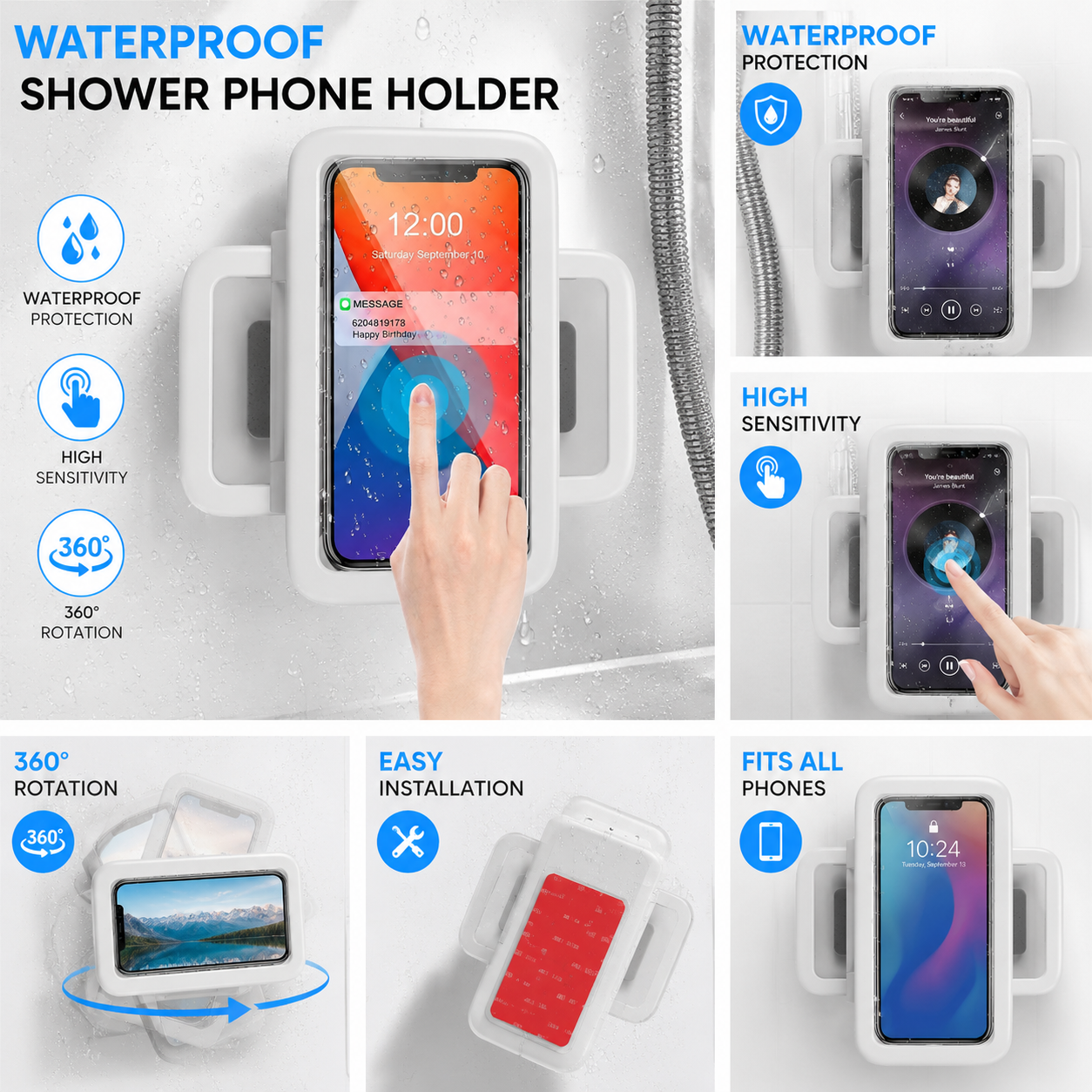 waterproof shower phone holder
